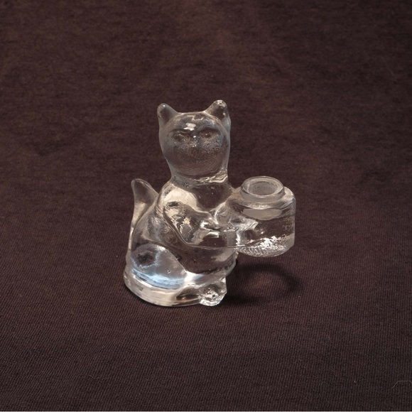 Biedermann Kitty Cat Clear Glass Figurine Mini Taper Candle Holder - Picture 1 of 4